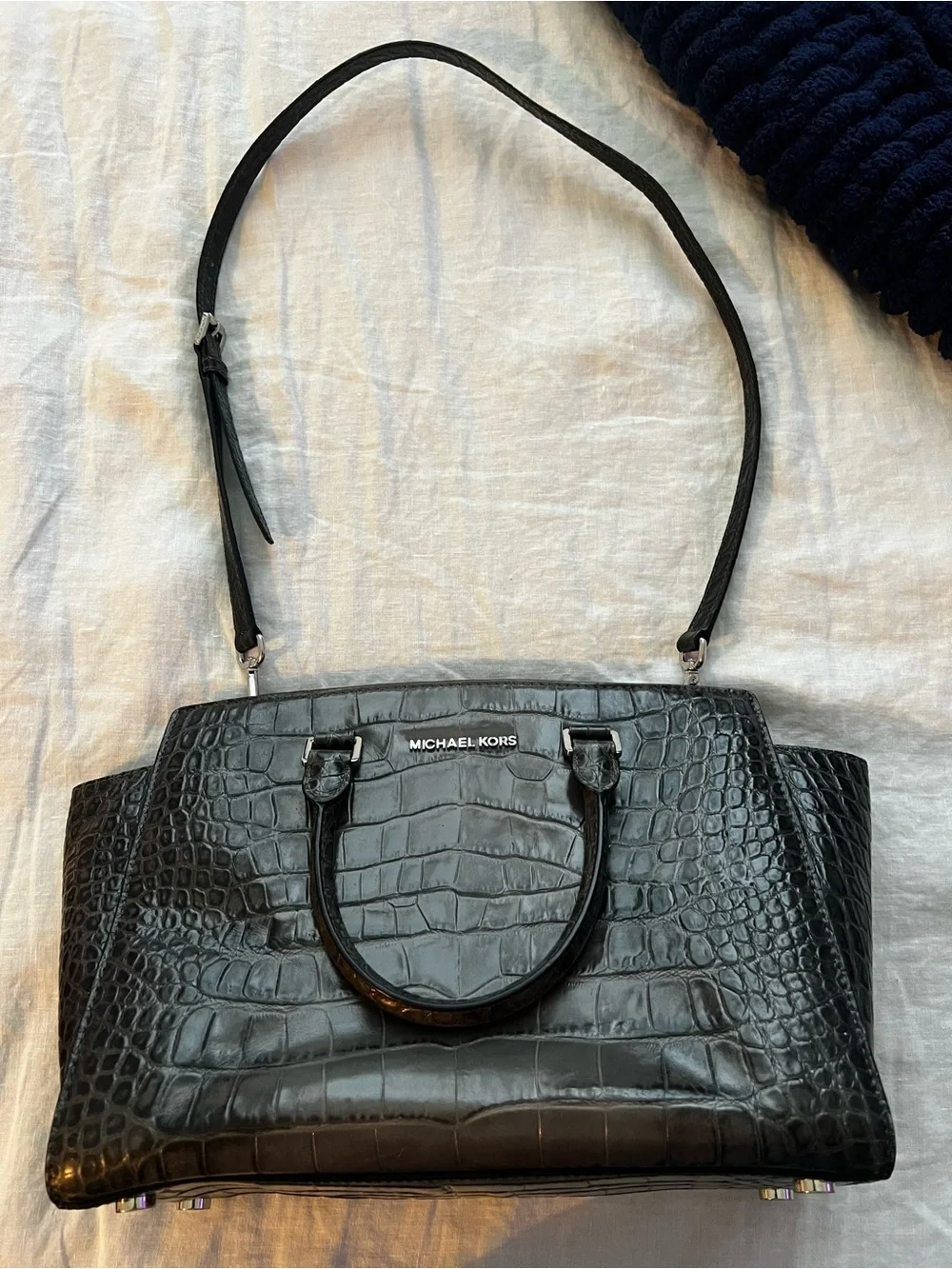 Michael Kors Black Croc-Embossed Leather Men's Briefcase
